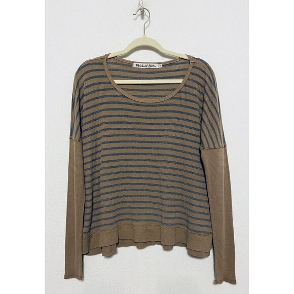 Michael Stars Womens One Size Striped Pullover Thermal Top Brown Gray Boho - Picture 1 of 7